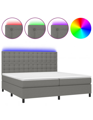 Letto a Molle Materasso e LED Grigio Scuro 200x200cm in Tessuto