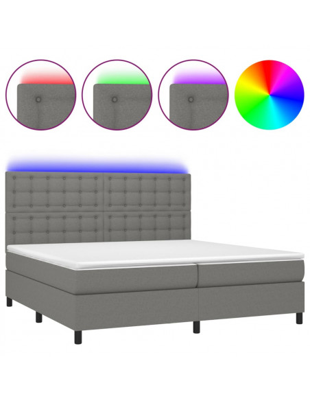 Letto a Molle Materasso e LED Grigio Scuro 200x200cm in Tessuto