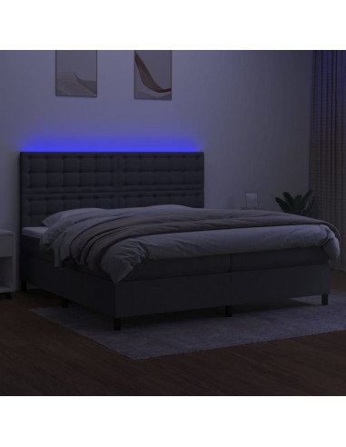 Letto a Molle Materasso e LED Grigio Scuro 200x200cm in Tessuto