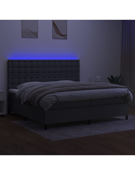 Letto a Molle Materasso e LED Grigio Scuro 200x200cm in Tessuto