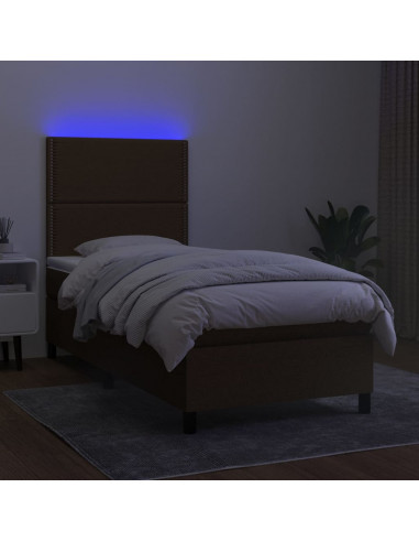 Letto a Molle Materasso e LED Marrone Scuro 90x200cm in Tessuto