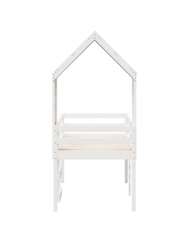 Letto a Soppalco con Tetto Bianco 80x200 cm in Legno di Pino