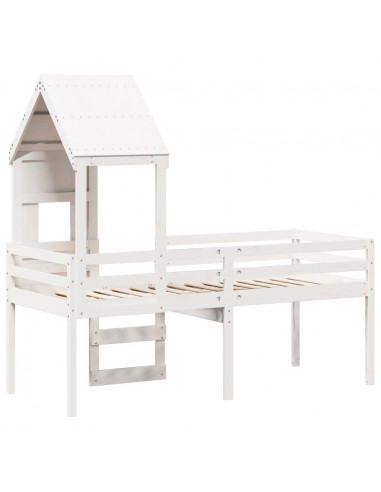 Letto a Soppalco con Tetto Bianco 80x200 cm in Legno di Pino