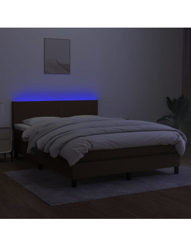 Letto a Molle Materasso e LED MarroneScuro 140x190cm in Tessuto