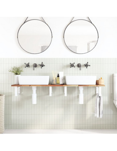 Ripiano a Parete per Lavabo in Acciaio e Massello di Acacia