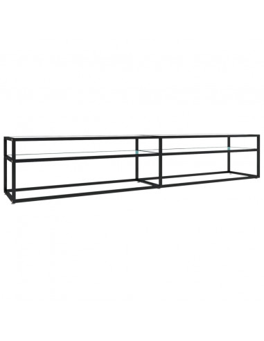 Mobile Porta TV Marmo Bianco 220x40x40,5 cm in Vetro Temperato