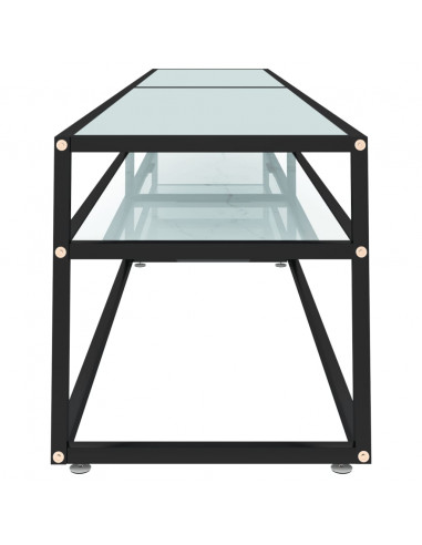 Mobile Porta TV Marmo Bianco 220x40x40,5 cm in Vetro Temperato