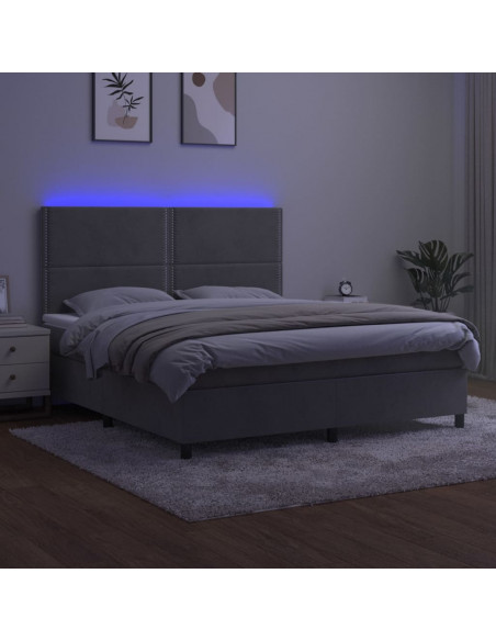Letto a Molle Materasso e LED Grigio Chiaro 160x200 cm Velluto