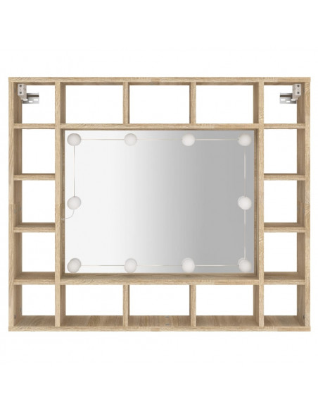 Mobile a Specchio con LED Rovere Sonoma 91x15x76,5 cm