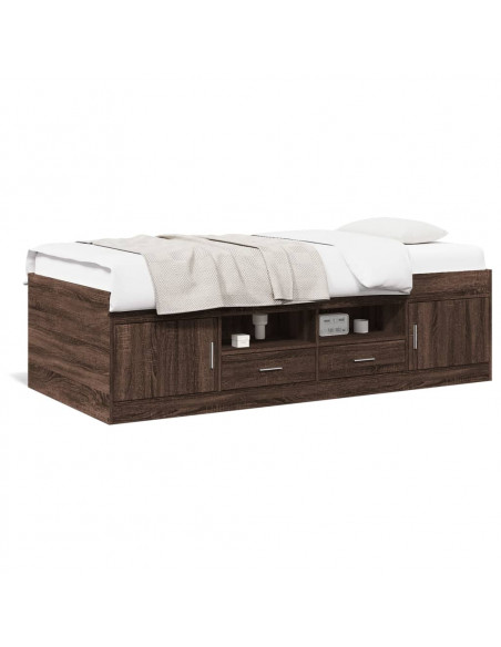 Divano Letto con Cassetti Rovere Marrone 100x200 cm Multistrato