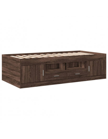 Divano Letto con Cassetti Rovere Marrone 100x200 cm Multistrato