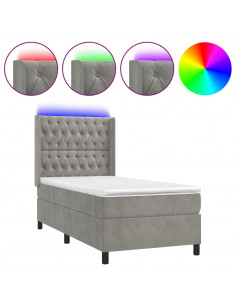 Letto a Molle Materasso e LED Grigio Chiaro 100x200 cm Velluto 2