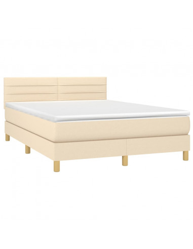 Letto a Molle con Materasso e LED Crema 140x200 cm in Tessuto