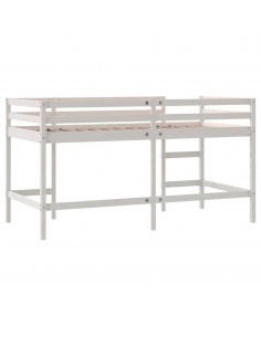 Letto Soppalco con Scala Bambini Bianco 90x190cm Massello Pino 2