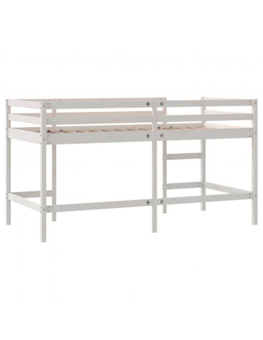 Letto Soppalco con Scala Bambini Bianco 90x190cm Massello Pino