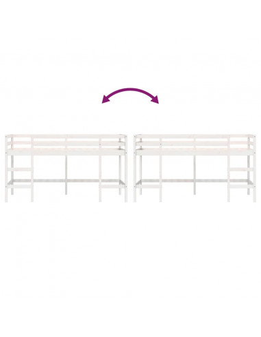 Letto Soppalco con Scala Bambini Bianco 90x190cm Massello Pino