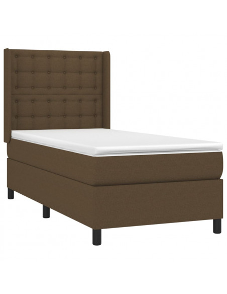 Letto a Molle Materasso e LED Marrone Scuro 90x190cm in Tessuto