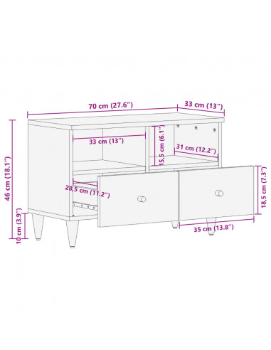 Mobile Porta TV 70x33x46 cm in Legno Massello di Mango