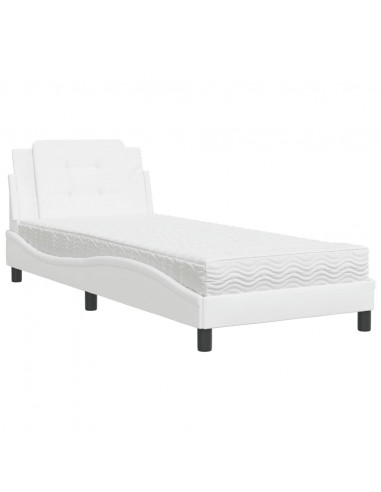 Letto con Materasso Bianco 100x200 cm in Similpelle