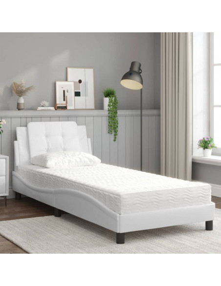Letto con Materasso Bianco 100x200 cm in Similpelle