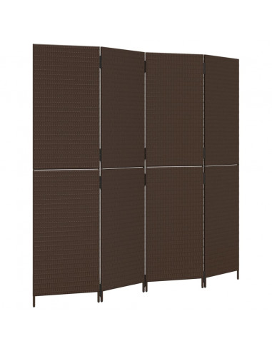 Divisorio per Ambienti a 4 Pannelli Marrone in Polyrattan