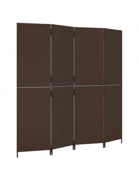 Divisorio per Ambienti a 4 Pannelli Marrone in Polyrattan