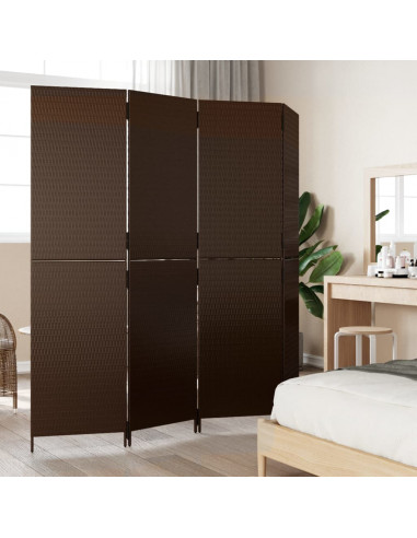 Divisorio per Ambienti a 4 Pannelli Marrone in Polyrattan