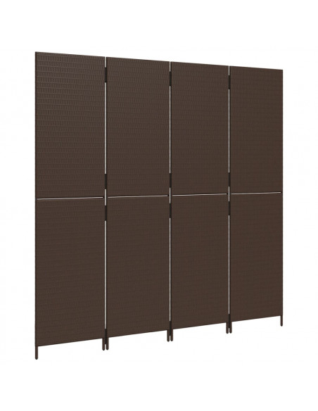 Divisorio per Ambienti a 4 Pannelli Marrone in Polyrattan