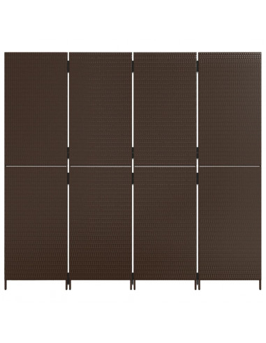 Divisorio per Ambienti a 4 Pannelli Marrone in Polyrattan