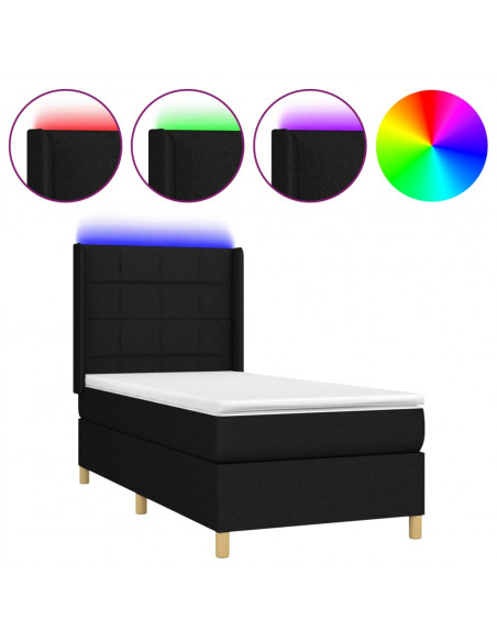 Letto a Molle con Materasso e LED Nero 90x200 cm in Tessuto