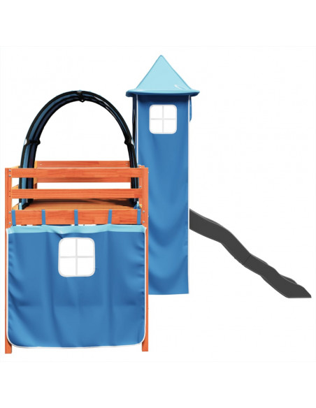 Letto a Soppalco con Torre Bambini Blu 90x190cm Massello Pino