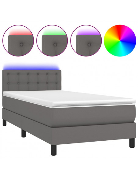 Giroletto Molle con Materasso e LED Grigio 90x200cm Similpelle