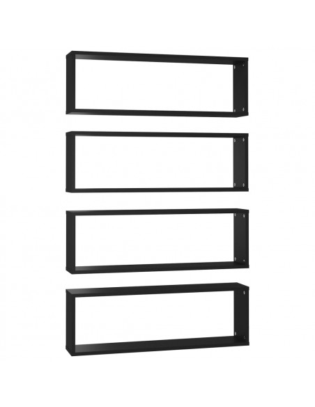 Mensole Parete a Cubo 4pz Nere 80x15x26,5cm Legno Multistrato