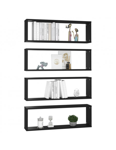 Mensole Parete a Cubo 4pz Nere 80x15x26,5cm Legno Multistrato