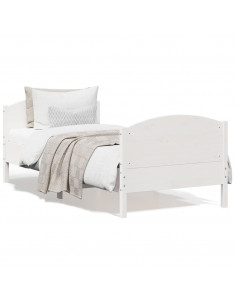 Giroletto con Testiera Bianco 90x190 cm Legno Massello di Pino 2