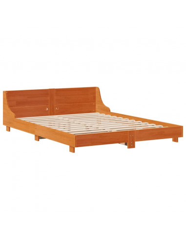 Giroletto con Testiera Marrone Cera 120x190 cm Massello Pino