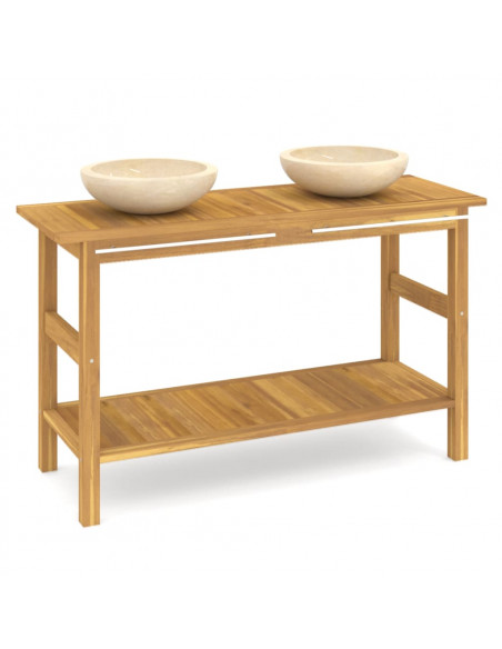 Mobile Vanità Bagno e Lavandini Marmo Crema Legno Massello Teak