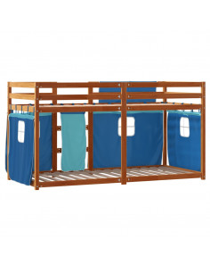 Letto a Castello con Tende Blu 90x190 cm Massello Pino 2