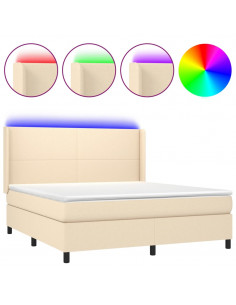 Letto a Molle con Materasso e LED Crema 160x200 cm in Tessuto 2