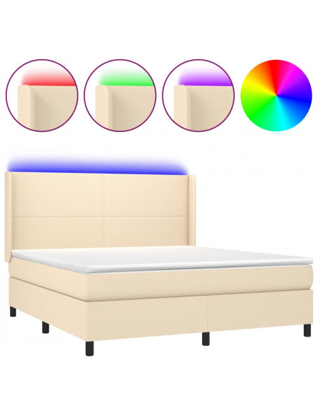 Letto a Molle con Materasso e LED Crema 160x200 cm in Tessuto