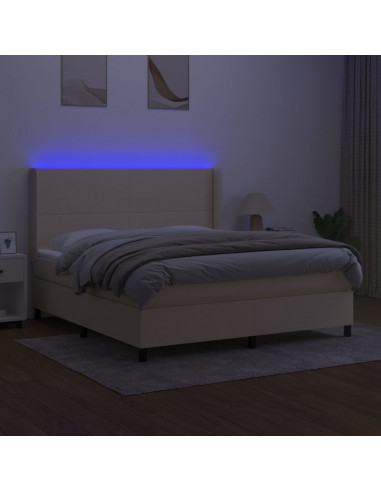 Letto a Molle con Materasso e LED Crema 160x200 cm in Tessuto