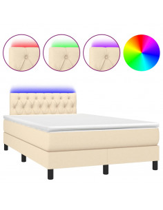 Letto a Molle con Materasso e LED Crema 120x200cm in Tessuto 2
