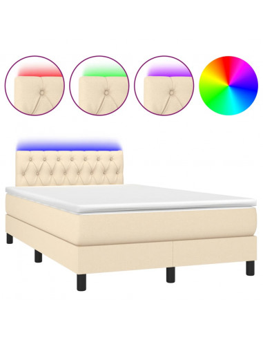 Letto a Molle con Materasso e LED Crema 120x200cm in Tessuto