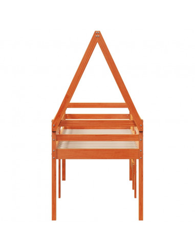 Letto a Soppalco con Tetto Cera 75x190cm Legno Massello di Pino