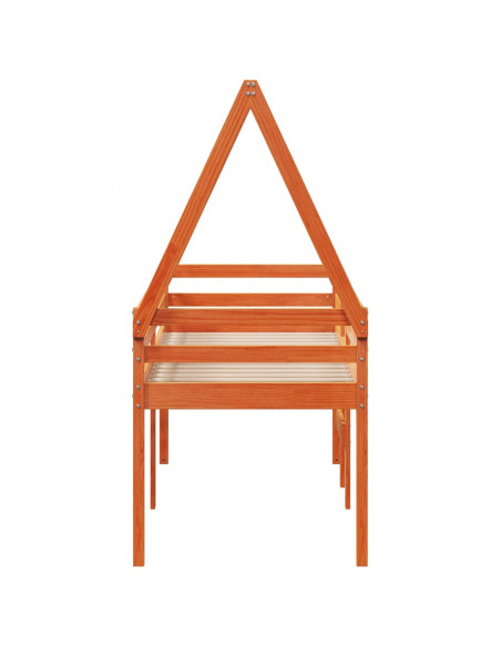 Letto a Soppalco con Tetto Cera 75x190cm Legno Massello di Pino