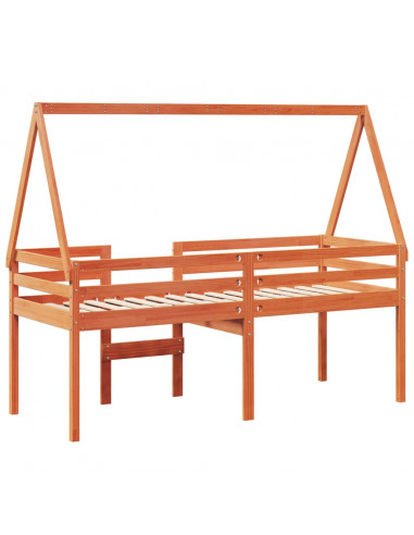 Letto a Soppalco con Tetto Cera 75x190cm Legno Massello di Pino