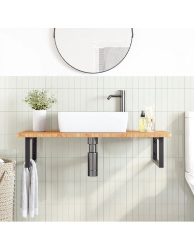 Ripiano a Parete per Lavabo in Acciaio e Massello di Rovere