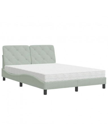 Letto con Materasso Grigio Chiaro 140x190 cm in Velluto