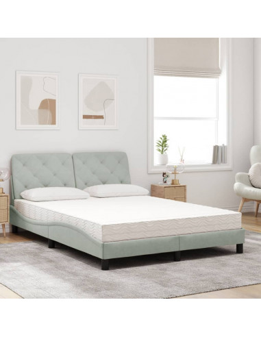 Letto con Materasso Grigio Chiaro 140x190 cm in Velluto