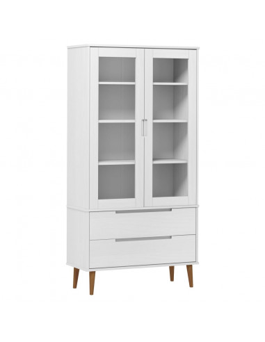 Vetrina MOLDE Bianca 90x35x175 cm in Legno Massello di Pino